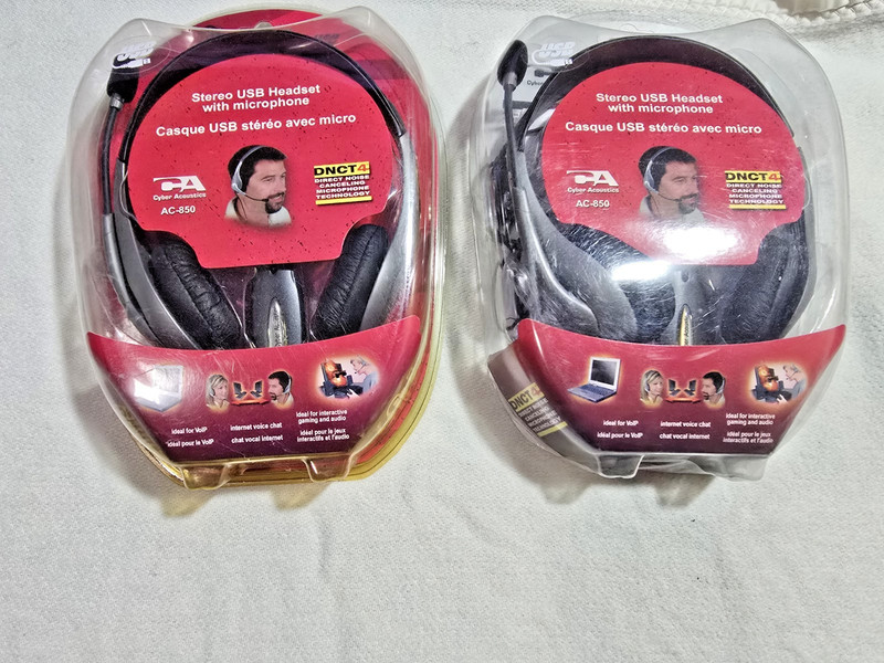 TWO NEW Cyber Acoustics AC-850 Black/Gray Headband Headsets - School / Business