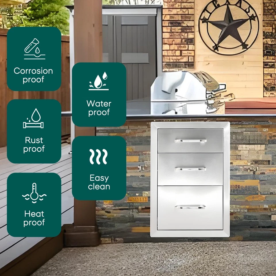 Outdoor BBQ three drawers cabinet triple Stainless steel Kitchen Cabinet ctg5 - Image 3 of 4