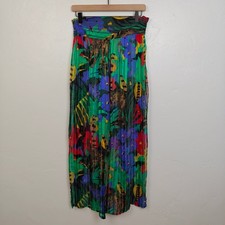 Womens Pants Medium Multicolor Tropical Leopard Print Pleated Silk Sheer
