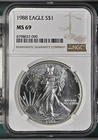 1988 $1 American Silver Eagle NGC MS69 Brown Label
