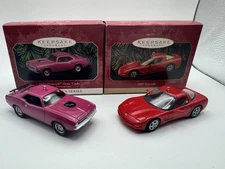 Pair of Hallmark Keepsake Ornaments/ 1970 Plymouth Hemi Cuba(98’) &  97’Corvette