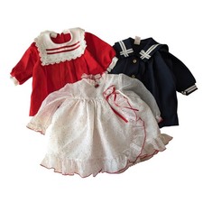 Lot of 3 Vintage 1980s Girls Dresses Sailor Ruffles Made in USA Holidays Size 2T