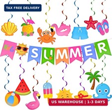 25PCS Hello Summer Pool Party Decorations - Tropical Banner and Beach-Themed Han