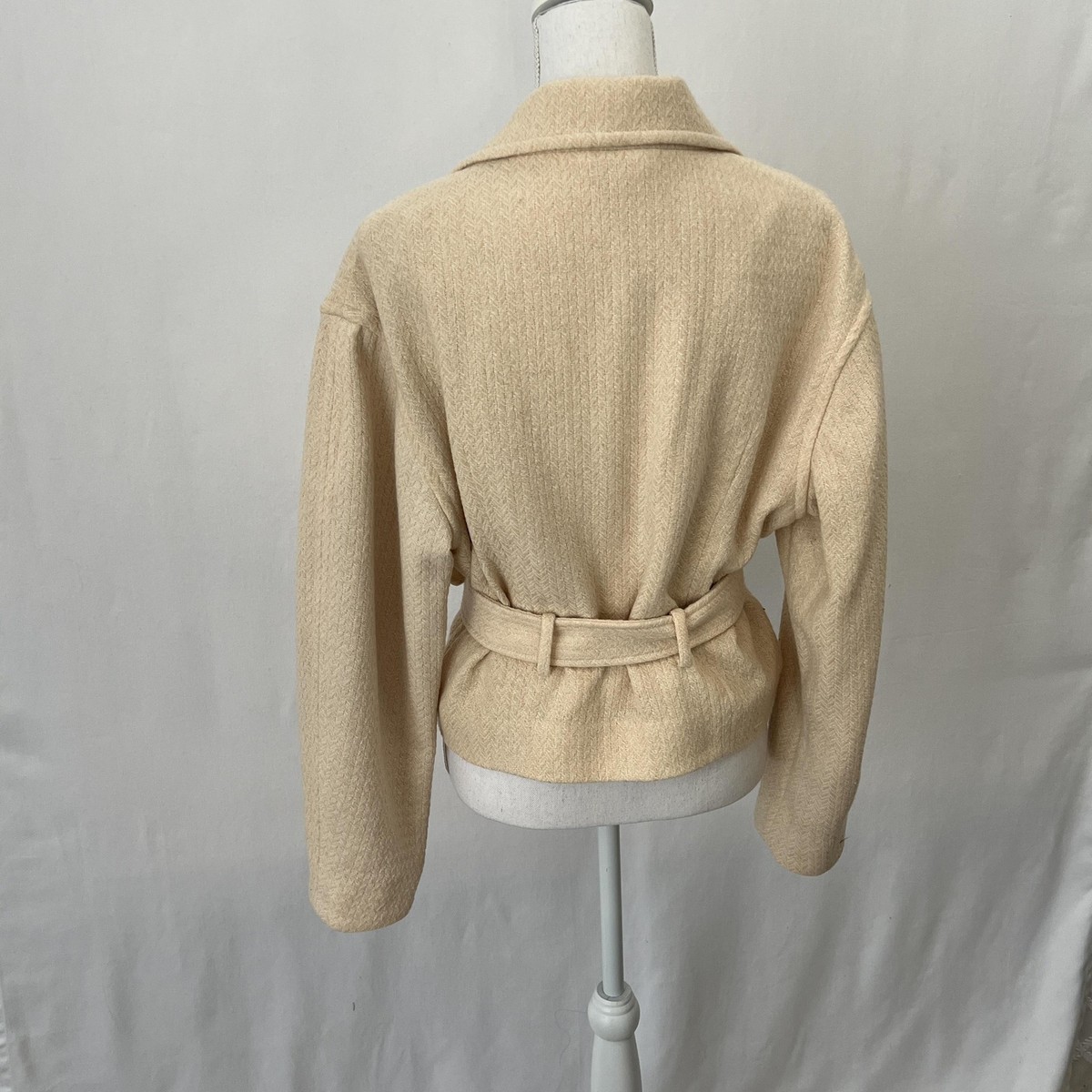 & Other Stories Jacket Womens 2 Beige Wool Herringbone Belted Short LA Atelier View 4