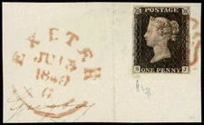 Penny Black Stamp POSTAL HISTORY 1d on piece PL3 SJ 4 margins TIED RED MX FINE