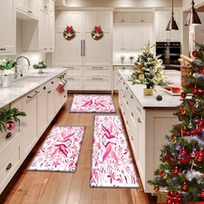 123pcs Pink Floral & Bird Non-Slip Mat Set - Soft Cushioned Floor Mats, Machine