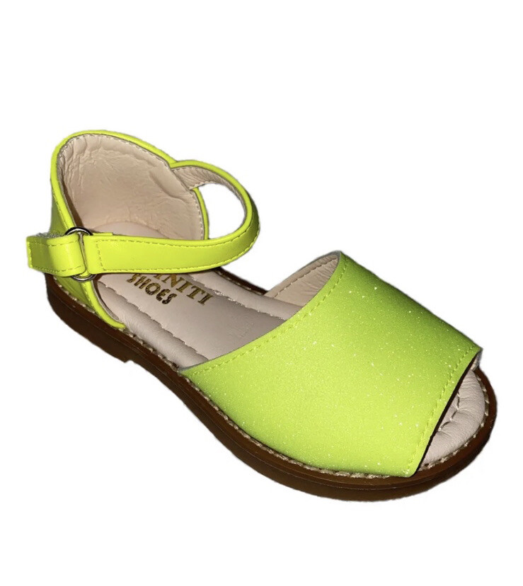 Niñas Infantes Sandalias de Verano Amarillo Verde Brillo Talla Uk 8.5 Español Menorquín