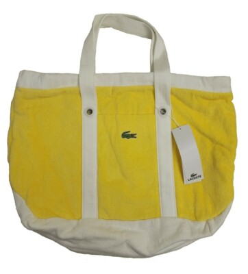 LACOSTE イエロー ボストンバッグ Lacoste Angel Yellow/White Tote Terry Cloth Cotton Beach Shoulder