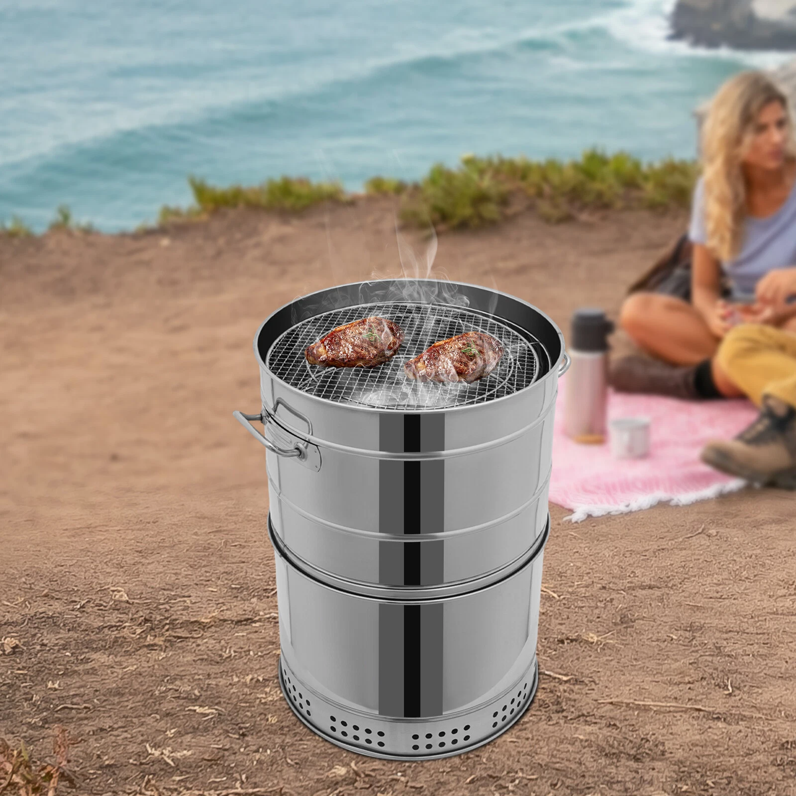 Stainless Steel Barbecue Grill Charcoal Grill with 50* Skewers for Camping & BBQ