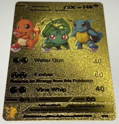 Charmander, Bulbasaur & Squirtle GX 3/99 HP140 Gold Foil Fan Art