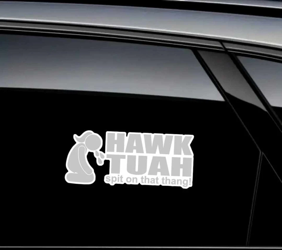 Pegatina de vinilo Hawk Tuah divertida calcomanía de coche ventana escupir en esa cosa thang Foto 3 de 4