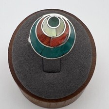 Vintage Peruvian 950 Silver Multi Stone Inlay Adjustable Ring