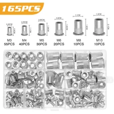 165x Threaded Rivet Nut Kit Aluminium Rivnut Insert Nutsert Flat Head M3-M10