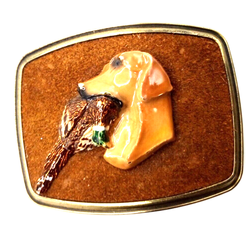 VTG 1979 Golden Retriever w Pheasant Belt Buckle Dog 3D Enamel beautiful - Picture 2 of 5