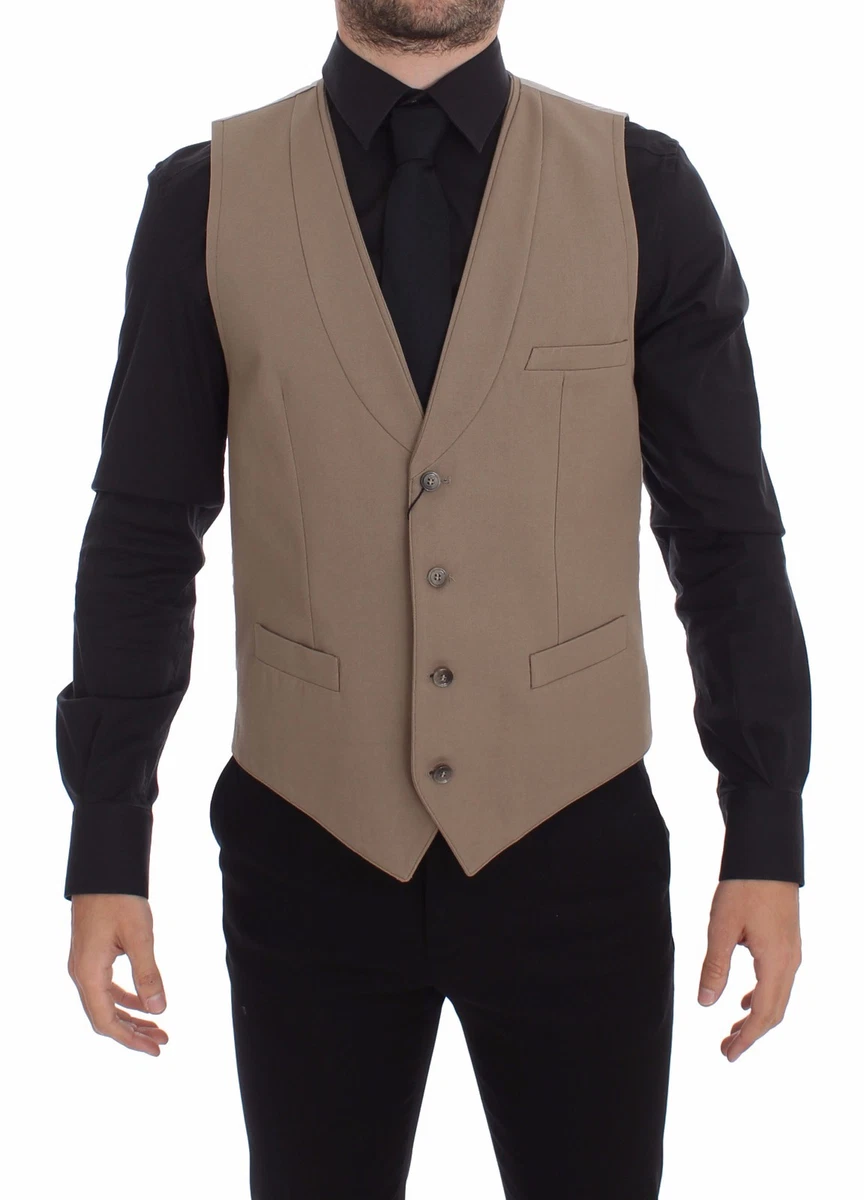 DOLCE & GABBANA Vest Beige Cotton Slim Fit Button Front Dress s 48 / M RRP $620