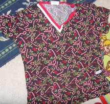 Lot of M/L Christmas holiday pair of scrub tops Gingerbread and Candycanes yum