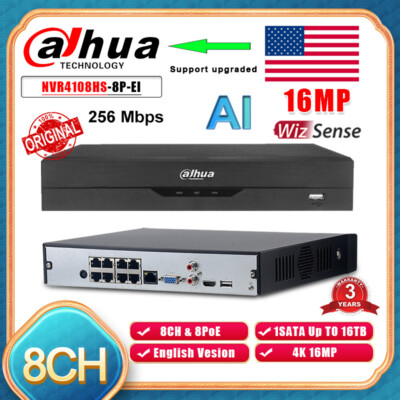 Dahua 8CH 8POE 4K NVR AI WizSense 16MP Network Video Recorder NVR4108HS-8P-EI US