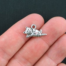 BULK 50 Cat Charms Antique Silver Tone Cute 2 Sided - SC3589