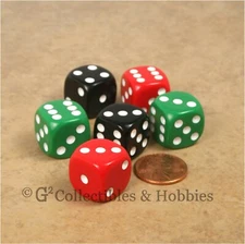 NEW Set of 6 Red Black Green ROUNDED EDGE Dice RPG Board Bunco Game 16mm D6  