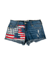 Altar'd State Juniors' Blue Cutoff Distressed American Flag Jean Shorts 3