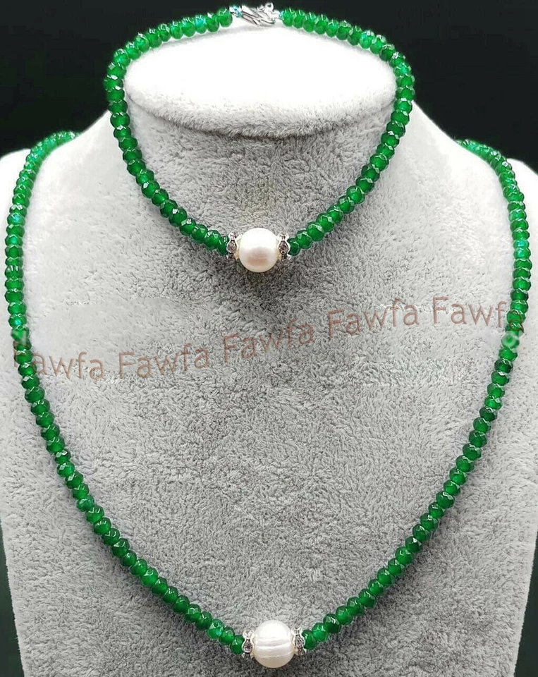 2x4mm Faceted Gemstone Rondelle Beads 8-9mm White Pearl Necklace Bracelet Set - Image 3 of 4