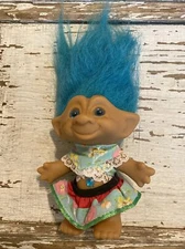 ACE NOVELRY TREASURE TROLLS TEAL/BLUE HAIR STAR GEM BELLY WITH DRESS!!! RARE