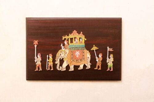 Indian Decor Wall Hanging 3D Inlay Painting Gift Festival Elephant Handicraft - Picture 1 of 4