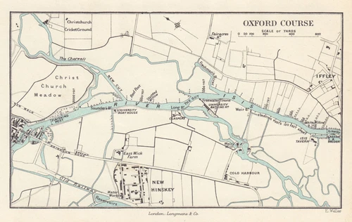 The Oxford University Boat Club rowing course by Edward Weller. Isis 1888 map