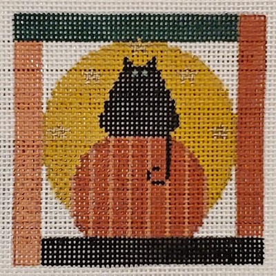 vtg Pat Thode Halloween black cat needlepoint canvas with charm vtg 2001 18 ct