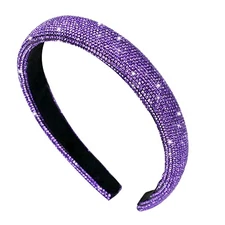 Vin Beauty Rhinestone Headband Glitter Non-Slip Wide Headband Solid Hair Purple