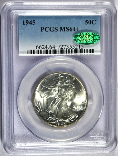 1945 PCGS MS64+ Walking Liberty Half with Green CAC Label