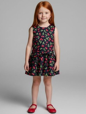NWT Girls Cotton Dress Black Cherry Print Sizes 4, 5 by Fiveloaves Twofish
