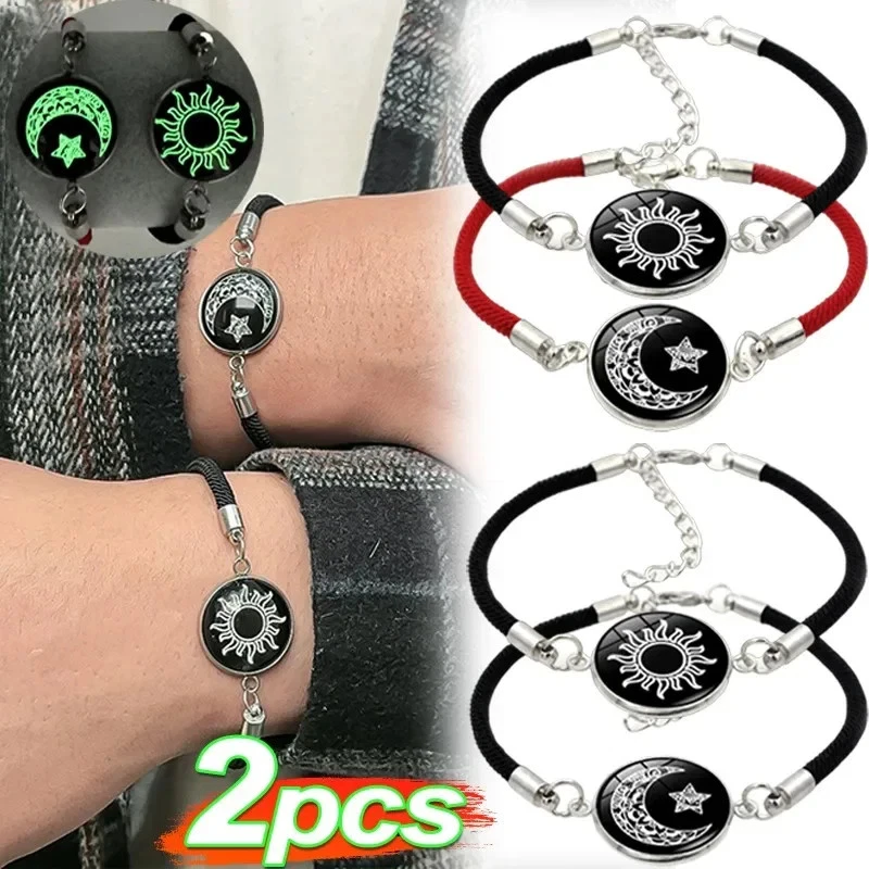 2pc Luminous Sun Moon Braided Couple Bracelet Adjustable Lovers Valentine's Gift - Image 2 of 4