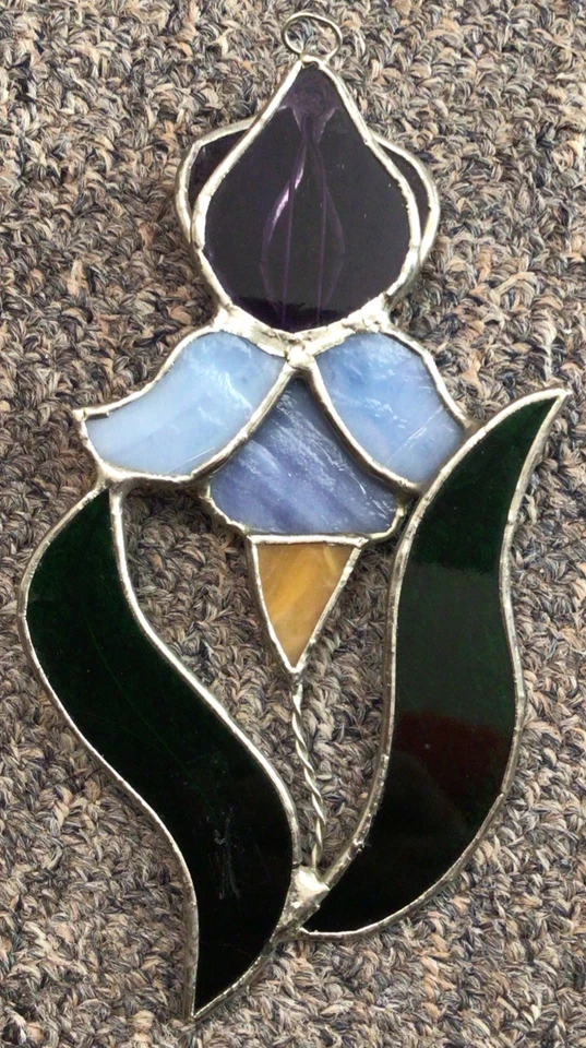 "Vitral hecha a mano púrpura, azul, verde y dorado iris Suncatcher 7"" de colección" Foto 4 de 4