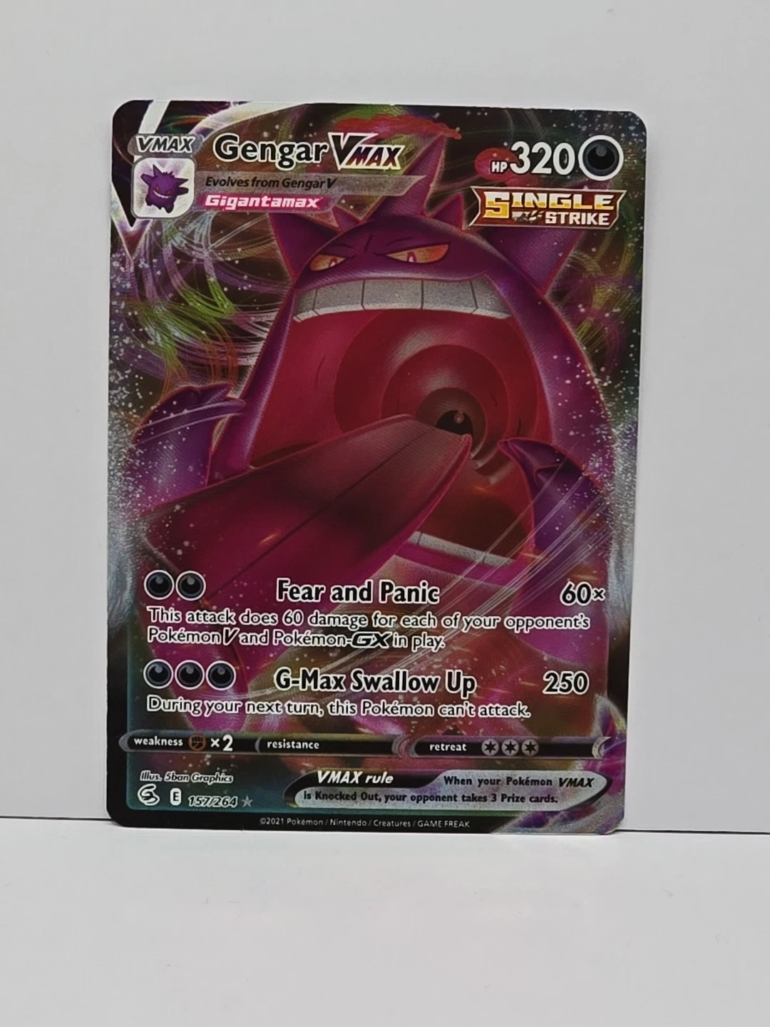2021 Pokemon Gengar VMAX 157/264 Full Art Fusion Strike TCG Card