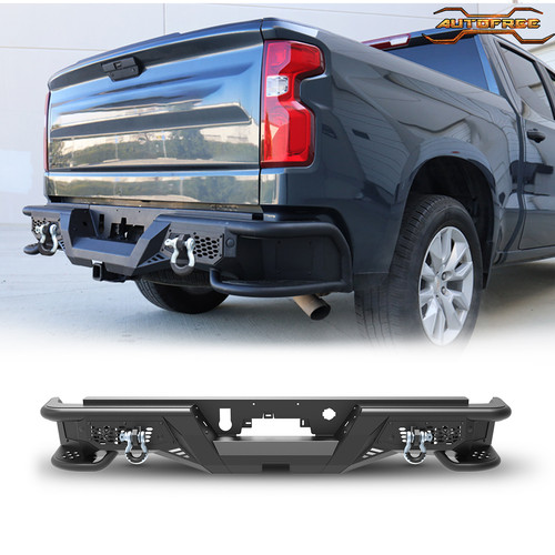 Black Steel Rear Bumper For 2019-2026 Chevrolet Silverado/GMC Sierra 1500+D-ring