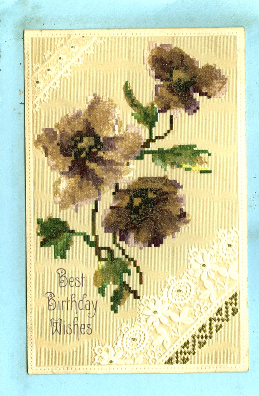 Embossed, Textured card, 'Best Birthday Wishes", Flowers...