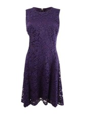 DKNY Women's Lace Fit & Flare Dress (2, Aubergine)