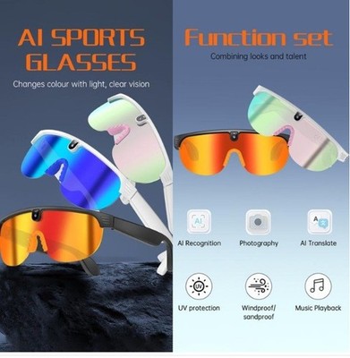 Smart AI Fahrradbrille 1200P Videoaufnahme Bluetooth Anruf, Fotos Musik 16GB