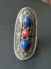 VTG Large Handmade Sterling Silver 925 Lapis Lazuli Coral Ring Unbranded Sz 8.5