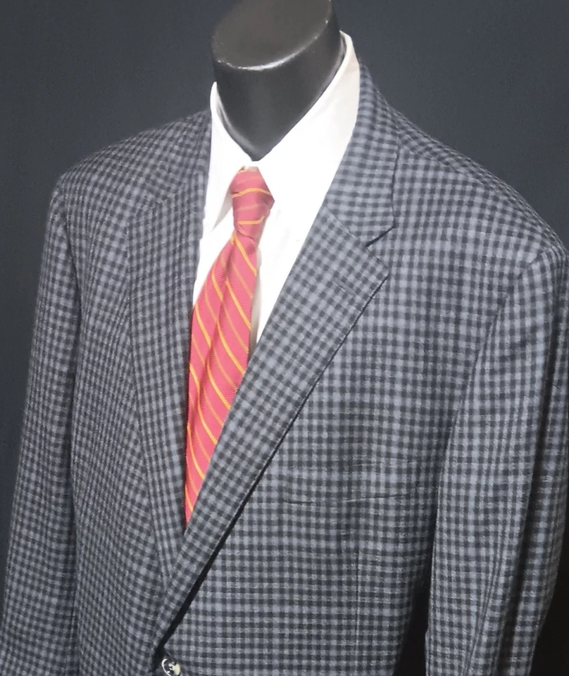 Abrigo deportivo Hickey Freeman Current etiqueta dorada 56R impresionante cuadros azules Foto 3 de 4