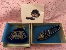 Putting on the Ritz Shoe & Purse FS111 FS214 Beaded Blue Velvet Both New in Box!