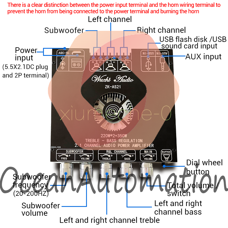 ZK-AS21 TPA3255 2.1CH Bluetooth Digital Audio Power Amplifier