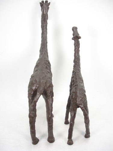 CAST IRON GIRAFFE PAIR SCULPTURE STATUE HEAVY BRONZE FINISH 15.75" & 12" TALL - Picture 3 of 12