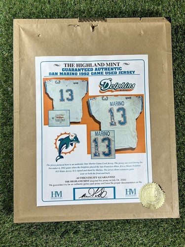 1992 dan marino game piece used jersey by highland mint and signed photo - Picture 4 of 4