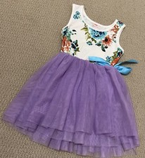 Adorable Girls Dress Floral With Purple Tutu Skirt Size 5-6