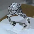 2Ct Round Cut Real Moissanite Rose Flower Engagement Ring 14K White Gold Plated