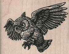 Flying Owl 2 1/2 x 2" Rubber Stamp, Bird Stamp, Owl Stamp, Wildlife