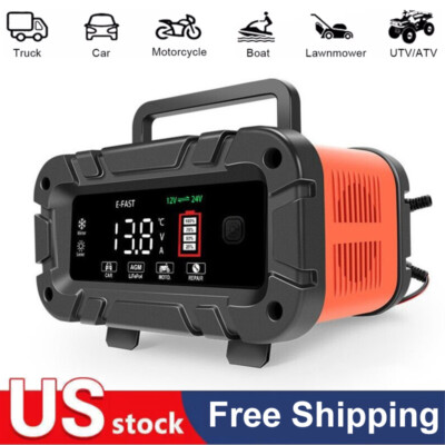 Smart 10A Car Battery Charger   Auto Voltage Detection for 12V & 24V Systems