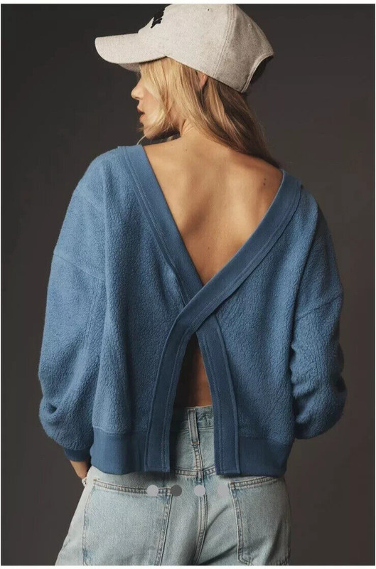 Daily Practice by Anthropologie Long-Sleeve Pullover Cross Back Blue Top XL NEW